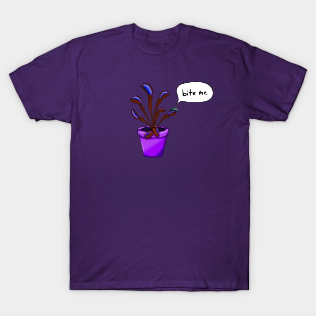 Bite Me Venus Flytrap - Purple T-Shirt by ShiftyShrike